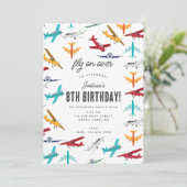 かわいい飛行機子供の誕生日パーティーフライ 招待状 (スタンド正面)