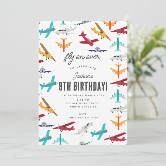 かわいい飛行機子供の誕生日パーティーフライ 招待状 (スタンド正面)