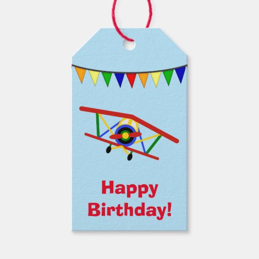 かわいい飛行機誕生日 ギフトタグ (正面)