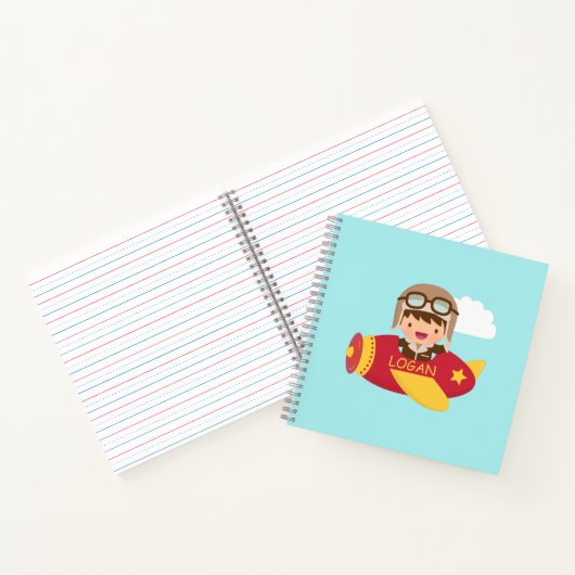 かわいい飛行機飛行機アドベンチャーボーイパーソナライズされた ノートブック (内部)