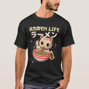かわいい食べかわいいの猫ラーメン日本ののアニメーション Tシャツ