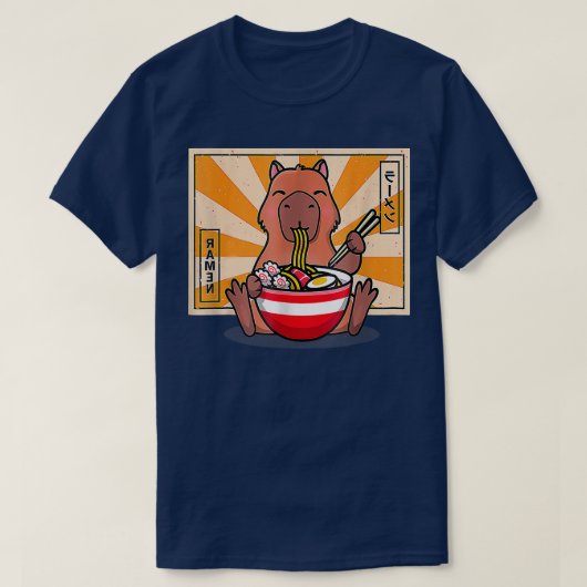 かわいい食べカピバラのラーメンおもしろいアニメマンガ Tシャツ (デザイン正面)