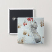 かわいい食べネズミの果実の野生動物の雪景色 缶バッジ (正面&裏面)