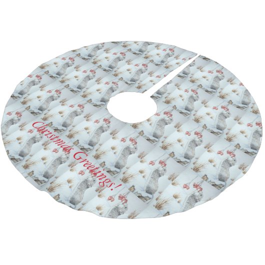 かわいい食べネズミの果実の雪のシーン野生動物 ブラッシュドポリエステルツリースカート (アングル)