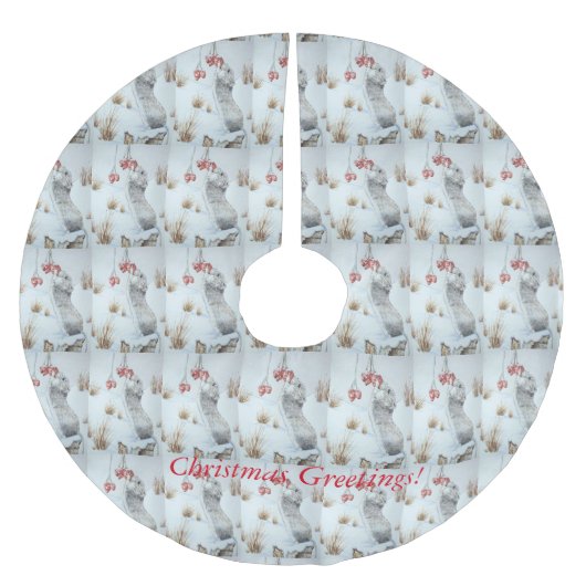 かわいい食べネズミの果実の雪のシーン野生動物 ブラッシュドポリエステルツリースカート (正面)