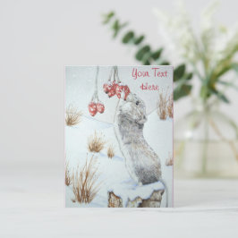 かわいい食べネズミの果実の雪のシーン野生動物 ポストカード