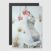 かわいい食べネズミの赤い果実の雪のシーン野生動物 (正面/裏面)