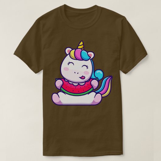 かわいい食べユニコーンのスイカ Tシャツ (デザイン正面)