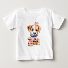 かわいい食べ子犬のケーキ ベビーTシャツ