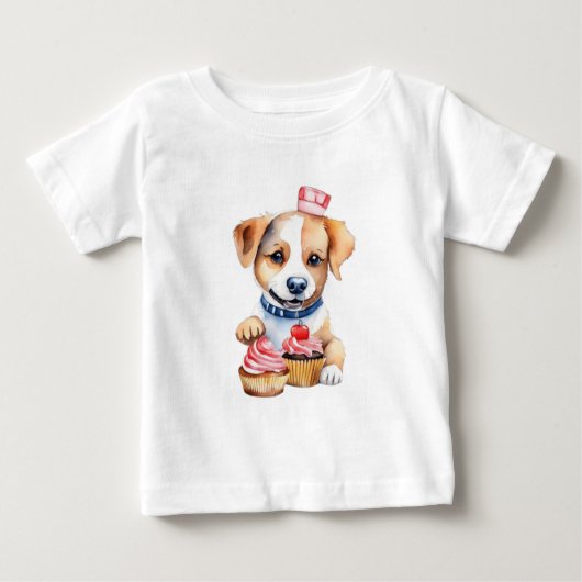 かわいい食べ子犬のケーキ ベビーTシャツ (正面)