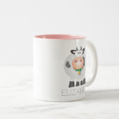 かわいい食べ牛の草のおもしろい農場動物アニメ ツートーンマグカップ (正面右)