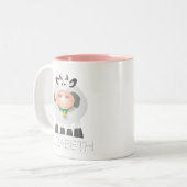 かわいい食べ牛の草のおもしろい農場動物アニメ ツートーンマグカップ (正面左)