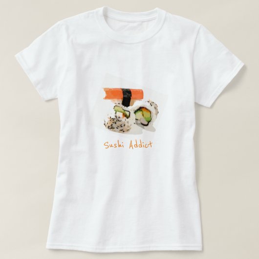 かわいい食べ物をスローガンに使う日本のすし Tシャツ (デザイン正面)