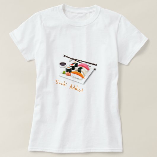 かわいい食べ物をスローガンに使う日本のすし Tシャツ (デザイン正面)