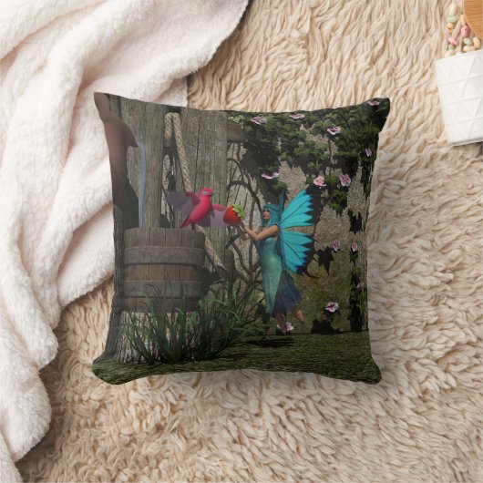 かわいい食べ物を与え妖精の鳥 クッション (ブランケット)