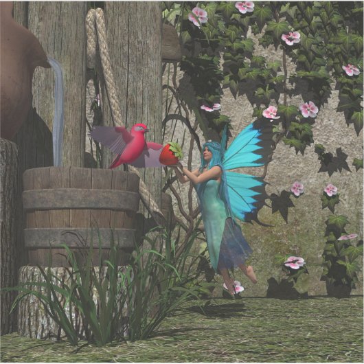 かわいい食べ物を与え妖精の鳥 シール (正面)