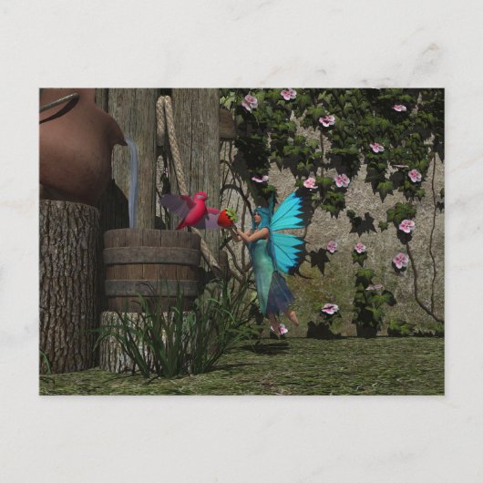 かわいい食べ物を与え妖精の鳥 ポストカード (正面)