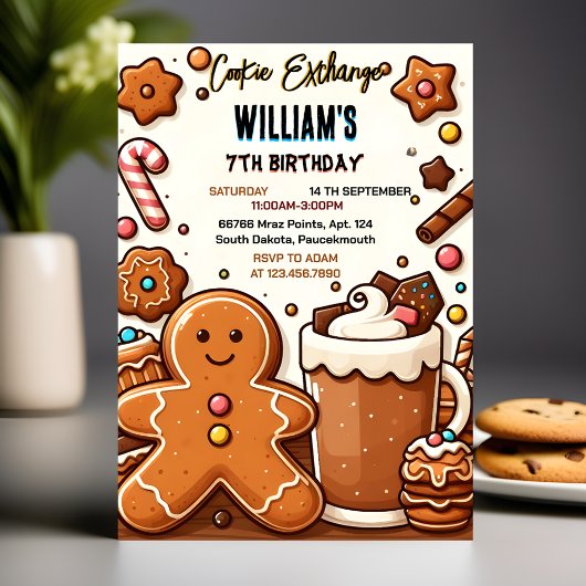 かわいい食べ物キッズクッキー交換に参加7誕生日 招待状