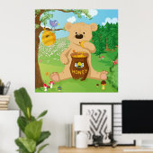 かわいい食べ物クマの蜂蜜 ポスター (ホームオフィス)