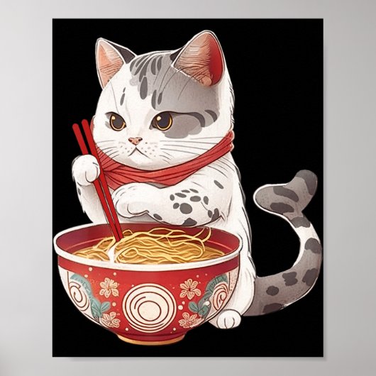 かわいい食べ物ネコキャットラーメン日本の食べ物 ポスター (正面)
