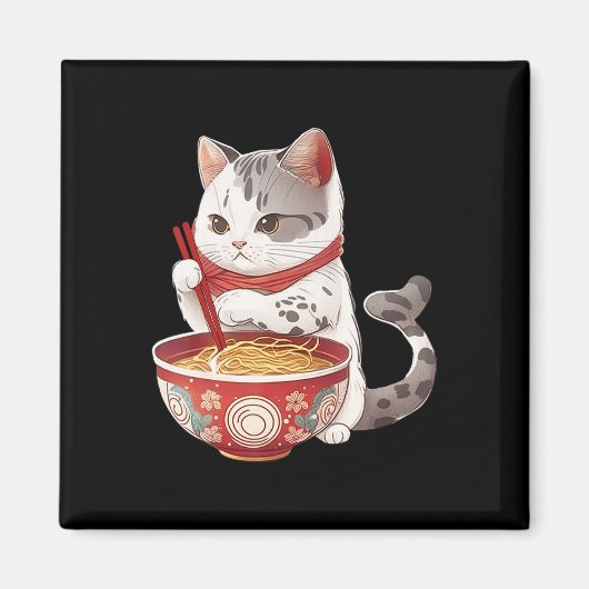 かわいい食べ物ネコキャットラーメン日本の食べ物 マグネット (正面)