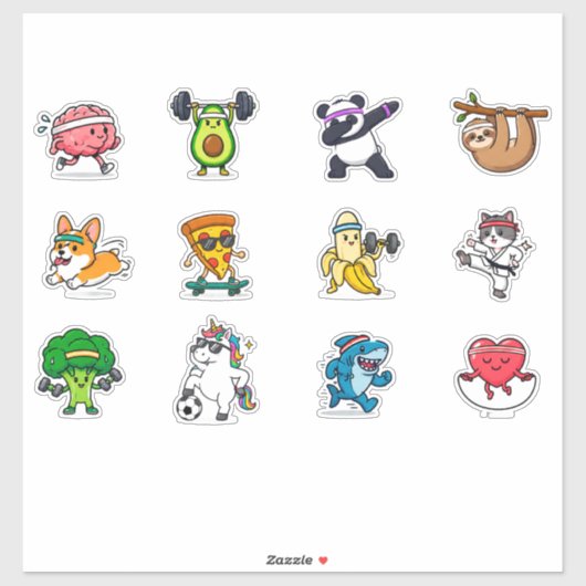 かわいい食べ物動物フィットネステッカーセット🥑 シール (シート)
