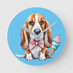 かわいい食べ物犬のアイスクリーム ラウンド壁時計