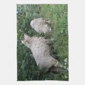 かわいい食べ羊の葉キッチンタオル キッチンタオル (縦)