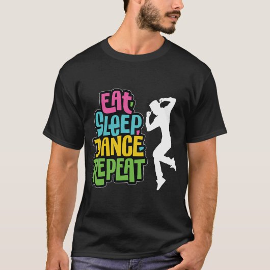 かわいい食事睡眠ダンス繰り返しデザイン メンズTシャツ Tシャツ (正面)