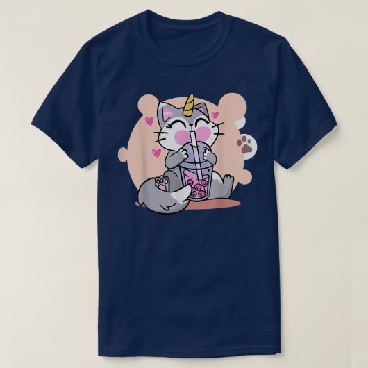 かわいい飲みかわいいボバキャットバブル日本 Tシャツ (デザイン正面)
