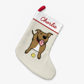 かわいい飼い犬の漫画の大きいブラウン犬の雑種犬の恋人 スモールクリスマスストッキング (正面 (吊り時))