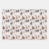 かわいい飼育動物が羊のブタがニワトリ ラッピングペーパーシート (正面)