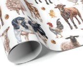 かわいい飼育動物が羊のブタがニワトリ ラッピングペーパー (ロールコーナー)