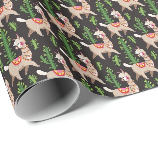 かわいい飾られたラマパターン ラッピングペーパー (ロールコーナー)