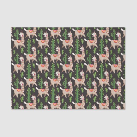 かわいい飾られたラマパターン 薄葉紙 (正面)