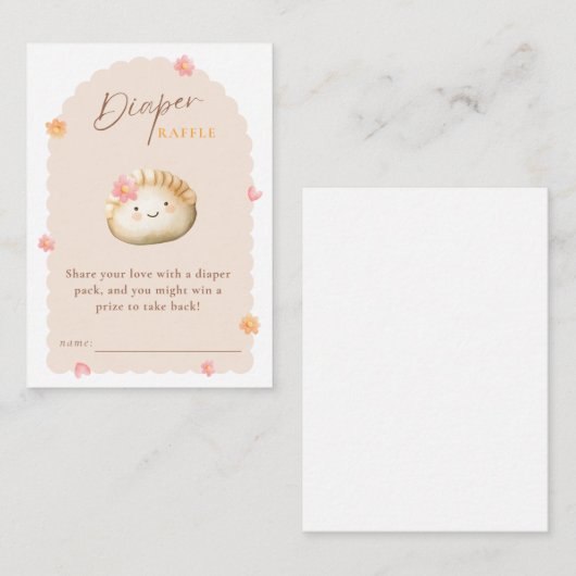 かわいい餃子ピンクの赤ちゃん女の子シャワーおむつラッフル エンクロージャーカード (正面/裏面)
