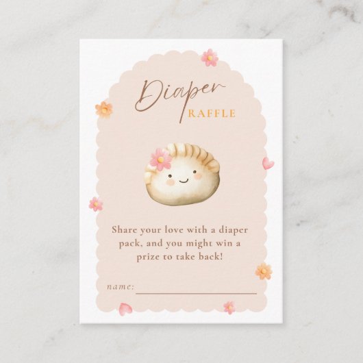 かわいい餃子ピンクの赤ちゃん女の子シャワーおむつラッフル エンクロージャーカード (正面)