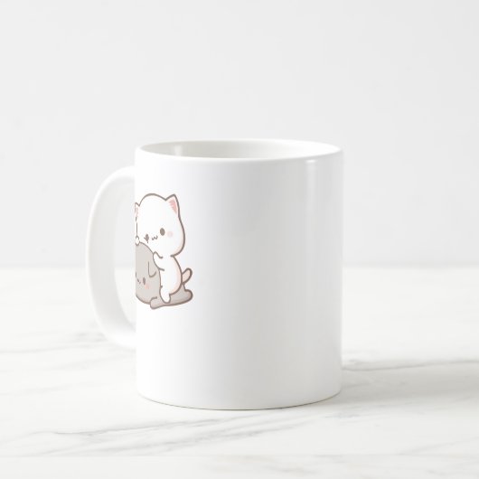 かわいい餅の桃の猫 コーヒーマグカップ (正面左)