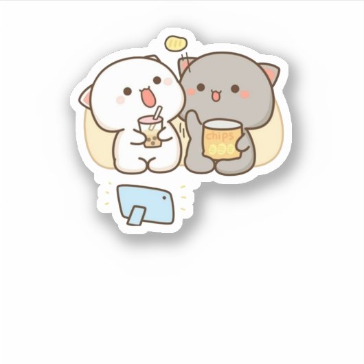 かわいい餅の桃の猫 シール (正面)