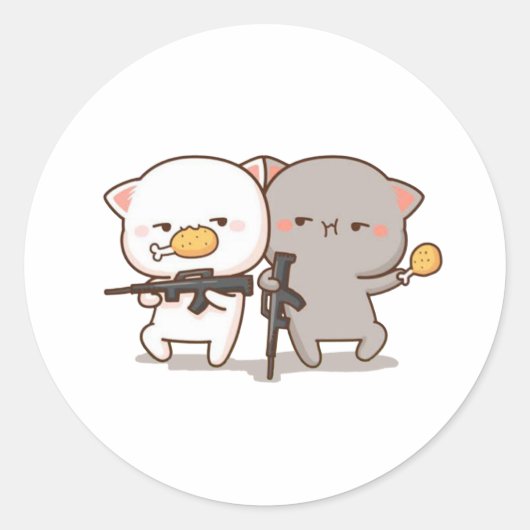 かわいい餅の桃の猫 ラウンドシール (正面)