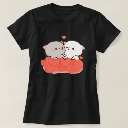 かわいい餅の桃の猫 Tシャツ (デザイン正面)