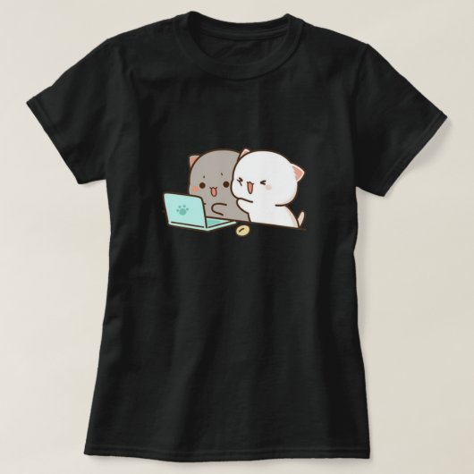 かわいい餅の桃の猫 Tシャツ (デザイン正面)