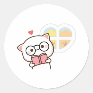 かわいい餅の桃読猫の本 ラウンドシール