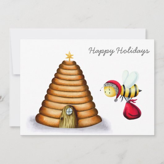 かわいい養蜂場のホリデーシーズン サンタクロースの蜂 蜂の巣 シーズンカード (正面)