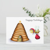 かわいい養蜂場のホリデーシーズン サンタクロースの蜂 蜂の巣 シーズンカード (スタンド正面)