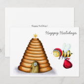 かわいい養蜂場のホリデーシーズン サンタクロースの蜂 蜂の巣 シーズンカード (正面/裏面)