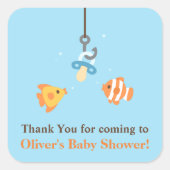 かわいい餌魚釣り赤ちゃんシャワーありがとうステッカー スクエアシール (正面)