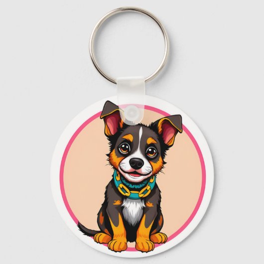 かわいい首輪の動く犬 キーホルダー (正面)