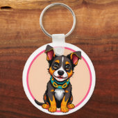 かわいい首輪の動く犬 キーホルダー (正面)