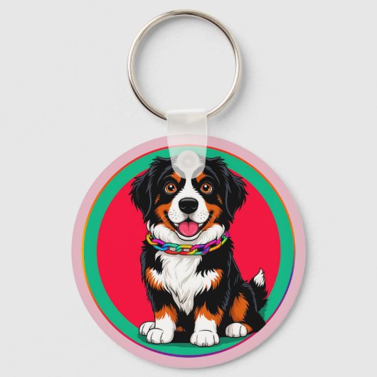 かわいい首輪の動く犬 キーホルダー (正面)